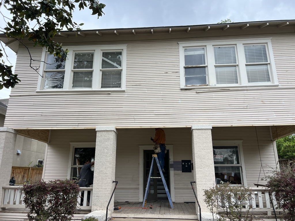 The Heights exterior remodeling during construction, front view