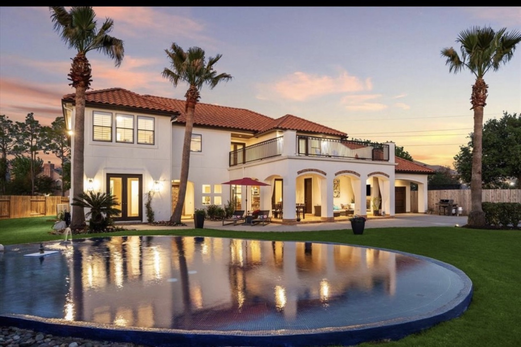 Completed classic Houston home at sunset